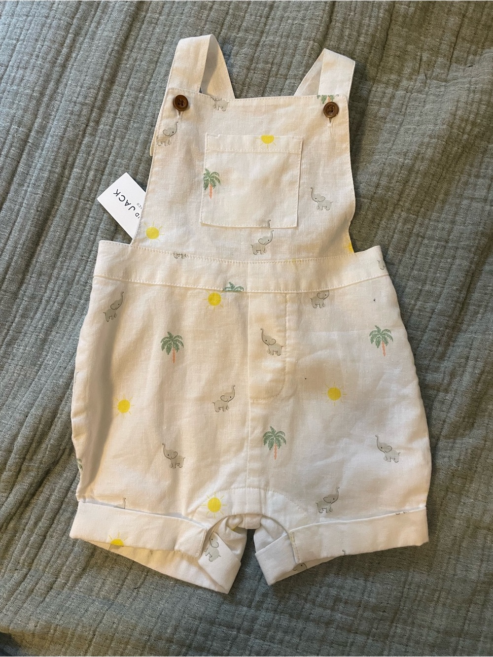 Janie and Jack Cream Overalls with Yellow, Green & Gray Prints